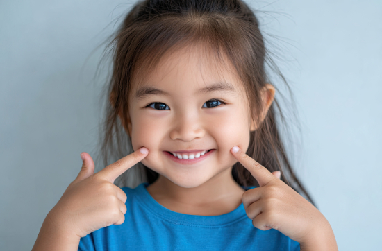 不正咬合を治療し笑顔を見せるこども