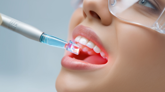 ホワイトニングの施術を受ける女性